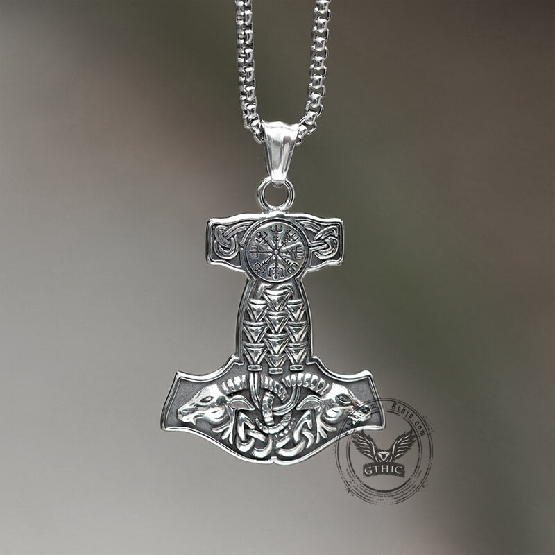 Goat Head Thor's Hammer Stainless Steel Viking Pendant | Gthic.com