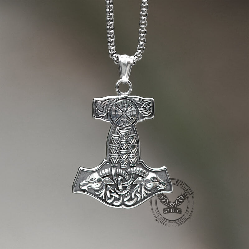 FaithHeart Thor's Hammer Necklace Odin Raven Men Norse Viking Amulet Nordic  Mjolnir Pendant Black - Walmart.com