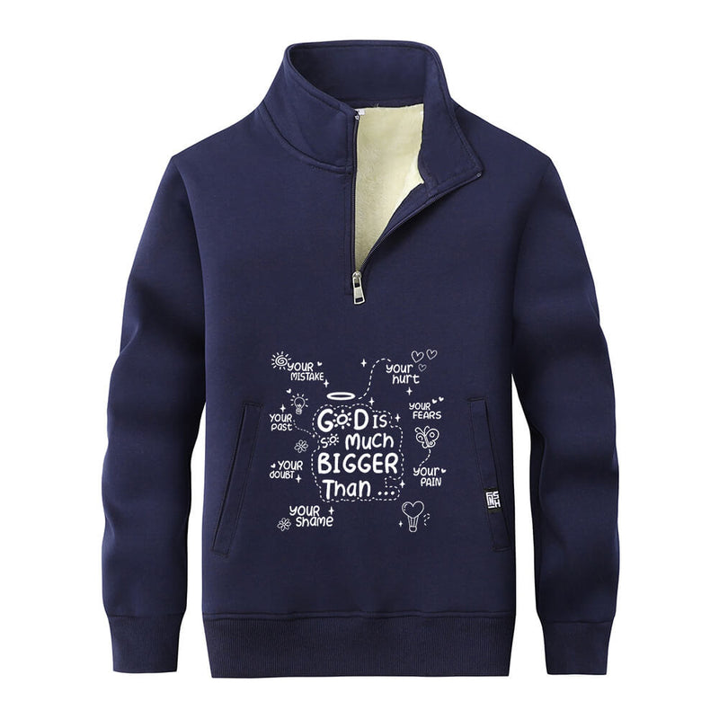 God Is Much Bigger Than Stand Collar Zip Sweatshirt | Gthic.com