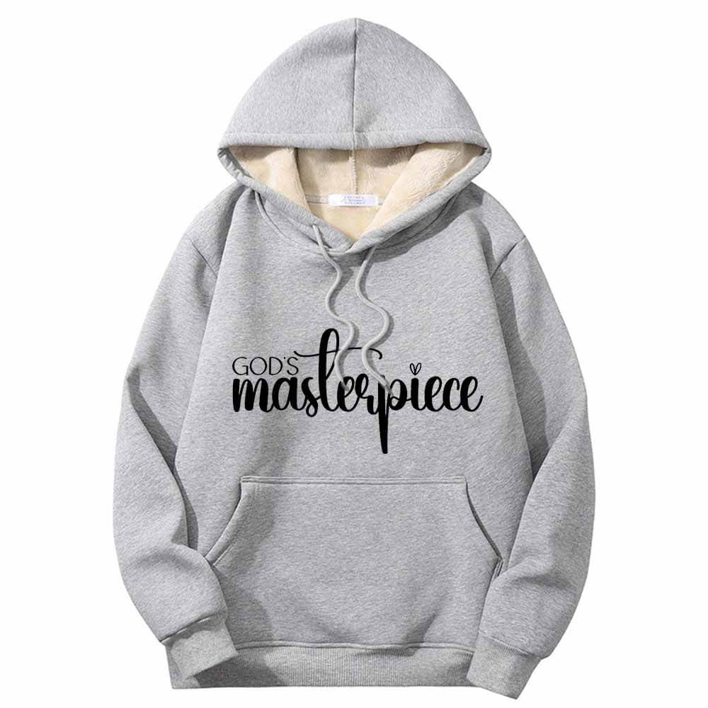 God's Masterpiece Letters Warm Fleece Sherpa Lined Hoodie