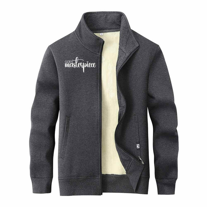 God's Masterpiece Letters Stand Collar Zip Cardigan