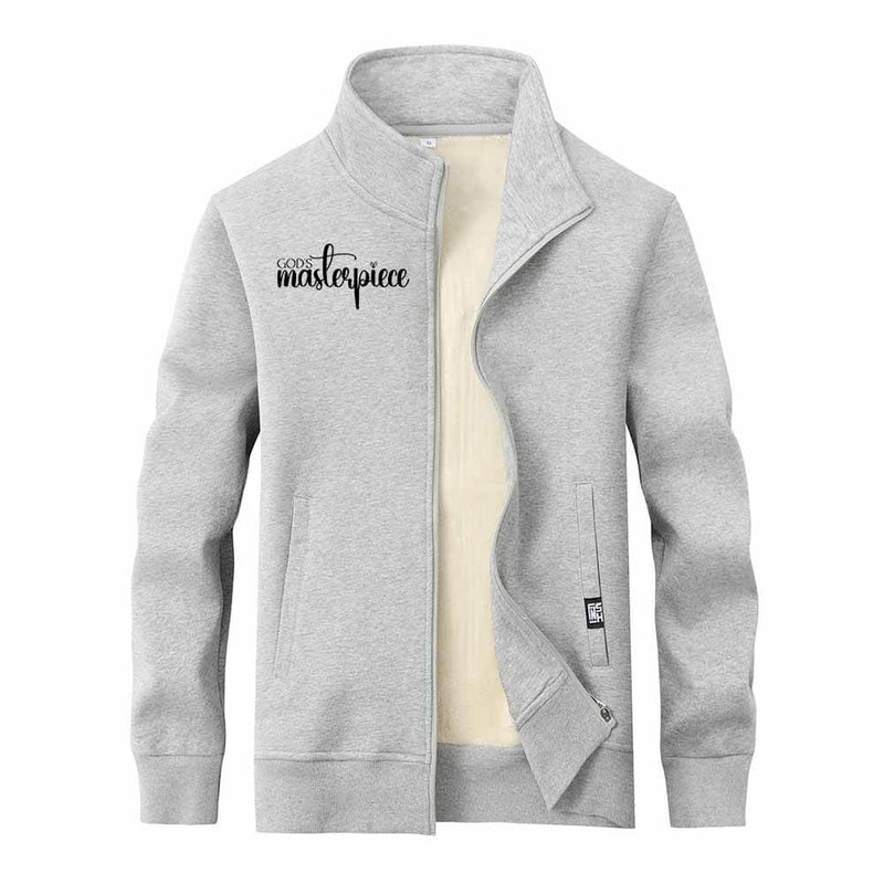 God's Masterpiece Letters Stand Collar Zip Cardigan