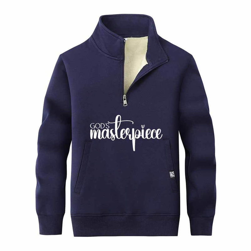 God's Masterpiece Letters Stand Collar Zip Sweatshirt