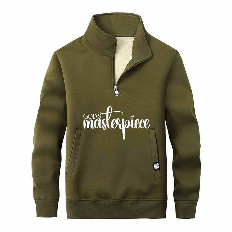 God's Masterpiece Letters Stand Collar Zip Sweatshirt