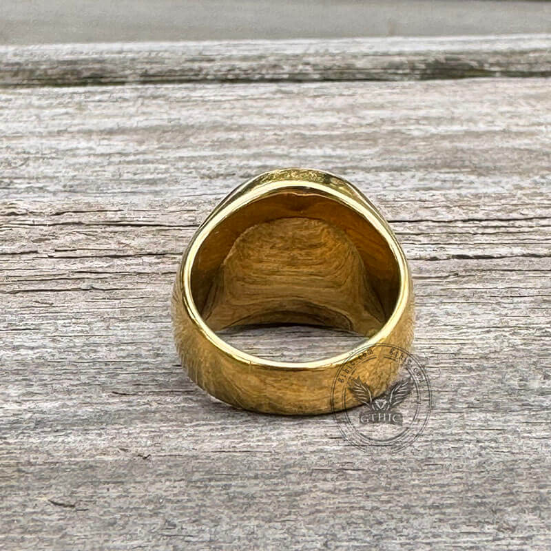 Anillo de acero inoxidable con ojo de dragón chapado en oro