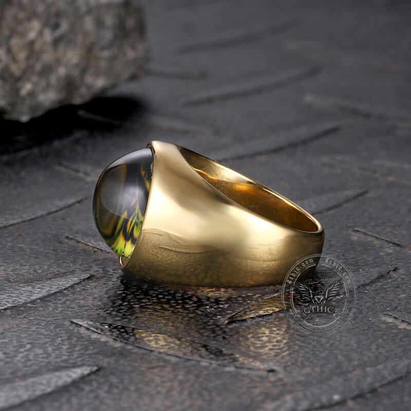 Gold-Plated Dragon Eye Stainless Steel Ring | Gthic.com