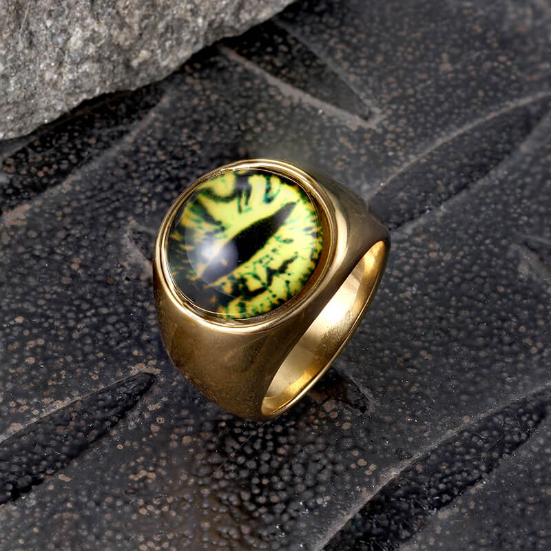 Gold-Plated Dragon Eye Stainless Steel Ring | Gthic.com