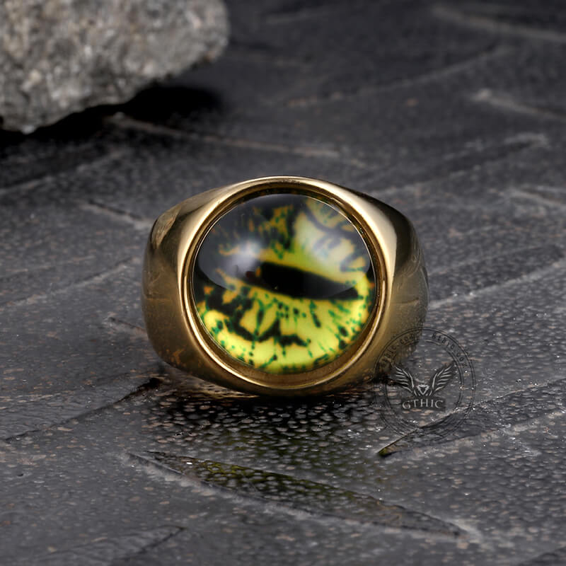 Gold-Plated Dragon Eye Stainless Steel Ring | Gthic.com