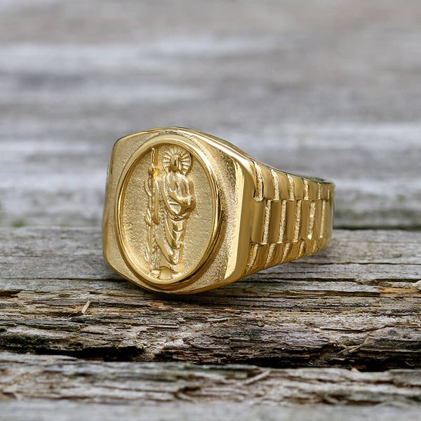 Gold Color Saint Jude Stainless Steel Ring | Gthic.com