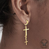 Gold Cross Stainless Steel Hoop Earrings