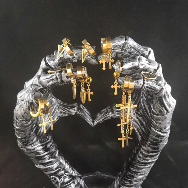 Gold Cross Stainless Steel Hoop Earrings | Gthic.com