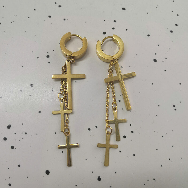 Gold Cross Stainless Steel Hoop Earrings | Gthic.com