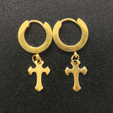 Gold Cross Stainless Steel Hoop Earrings | Gthic.com