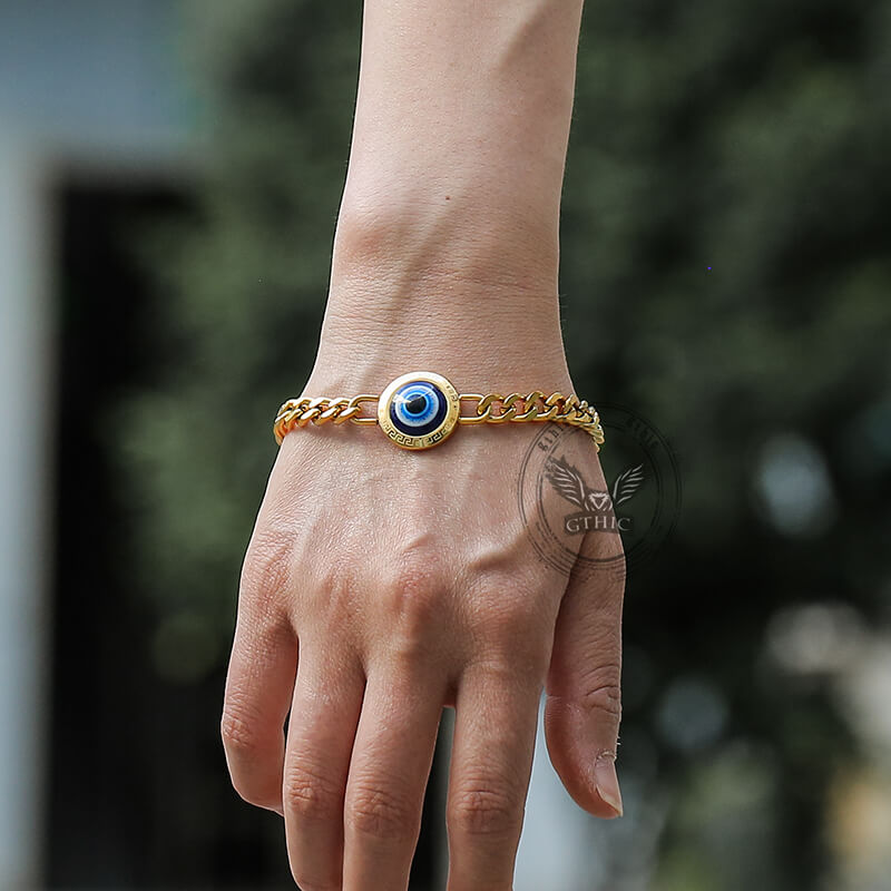 Gold Evil Eye Stainless Steel Stud Bracelet | Gthic.com