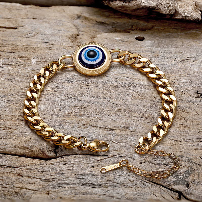 Gold Evil Eye Stainless Steel Stud Bracelet | Gthic.com