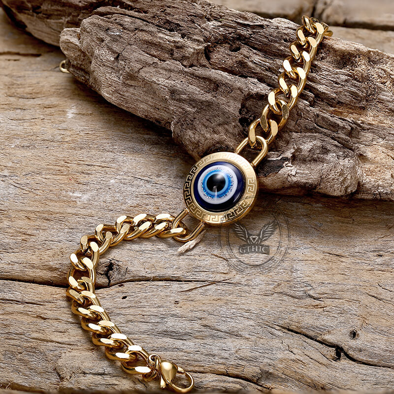 Gold Evil Eye Stainless Steel Stud Bracelet | Gthic.com