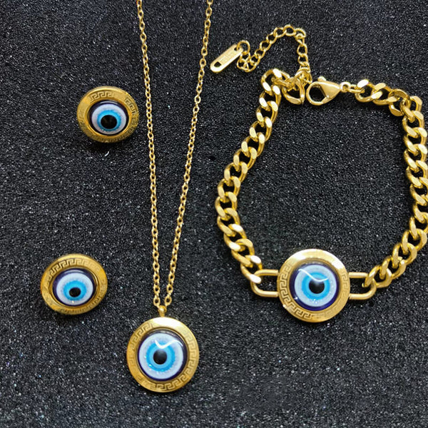 Gold Evil Eye Stainless Steel Jewelry Set | Gthic.com