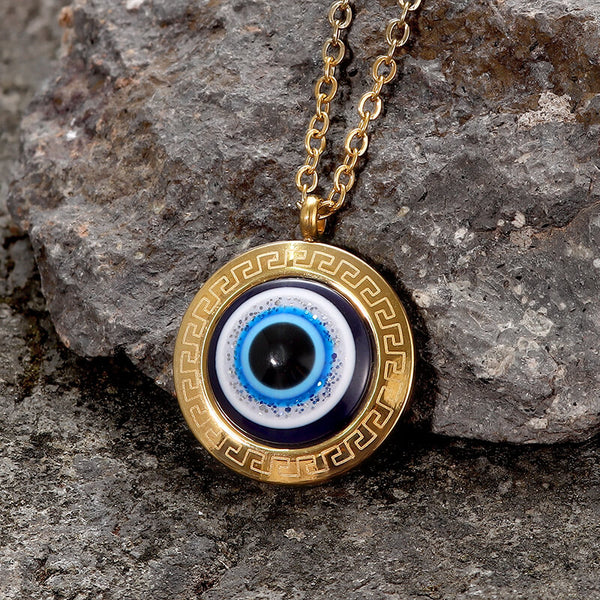 Gold Evil Eye Stainless Steel Stud Necklace | Gthic.com