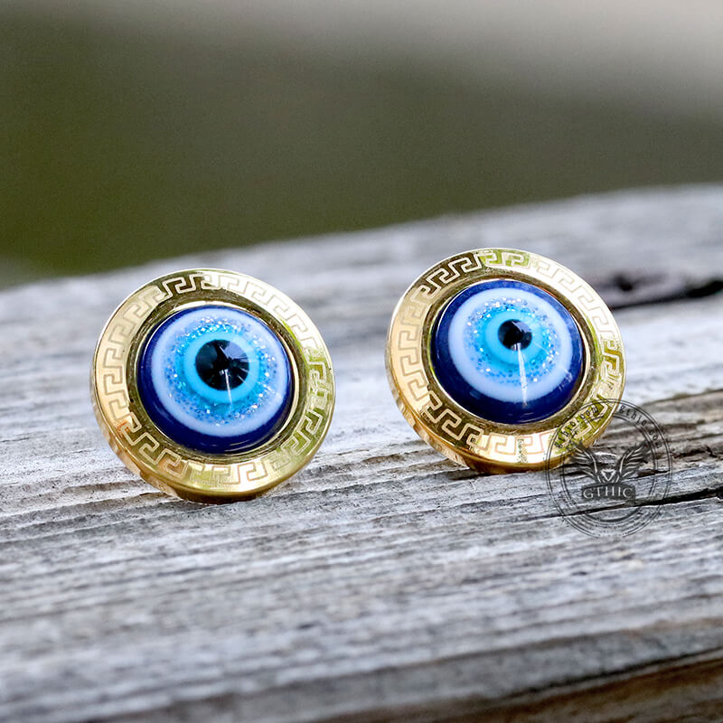 Gold Evil Eye Stainless Steel Stud Earrings | Gthic.com