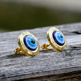 Gold Evil Eye Stainless Steel Stud Earrings | Gthic.com
