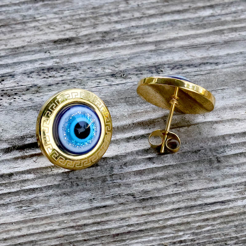 Gold Evil Eye Stainless Steel Stud Earrings | Gthic.com