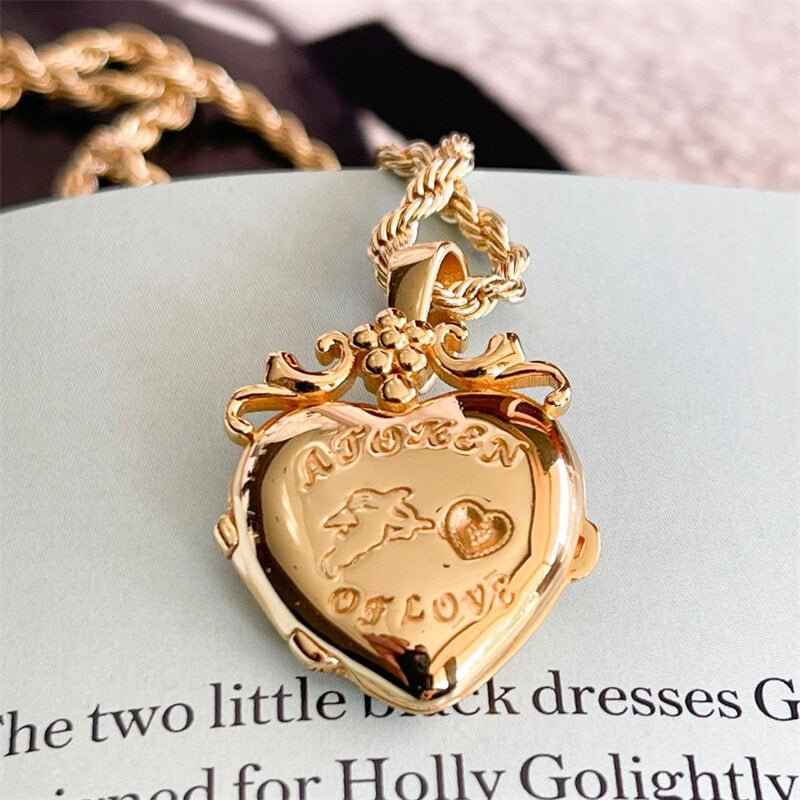 Gold Heart Shape Openable Copper Locket Necklace