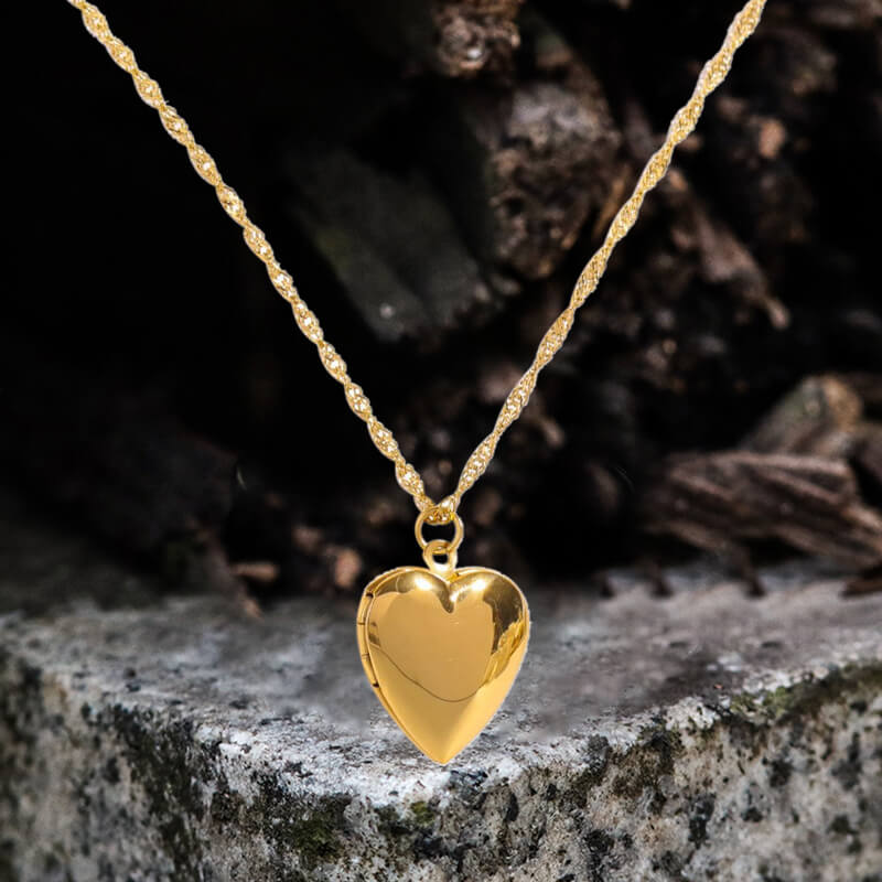 Gold Heart Shape Openable Copper Locket Necklace