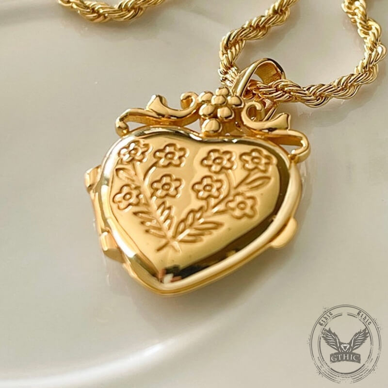 Gold Heart Shape Openable Copper Locket Necklace