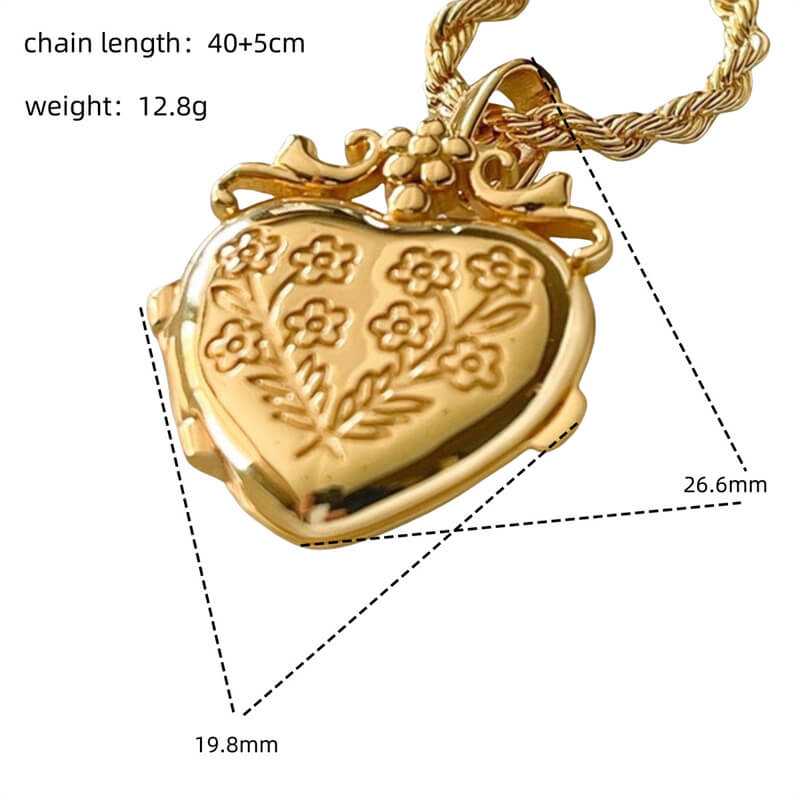 Gold Heart Shape Openable Copper Locket Necklace