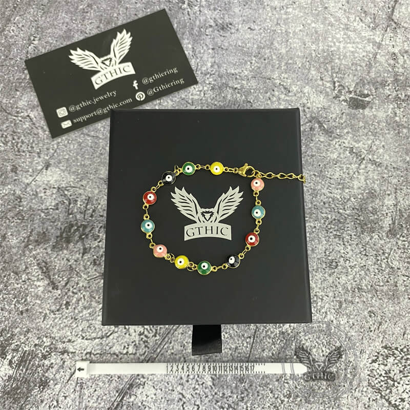 Pulsera de acero inoxidable con mal de ojo bañada en oro