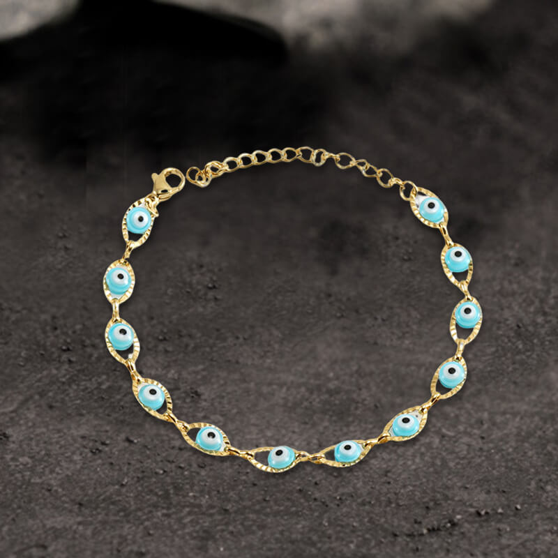 Gold Plated Evil Eye Stainless Steel Bracelet | Gthic.com