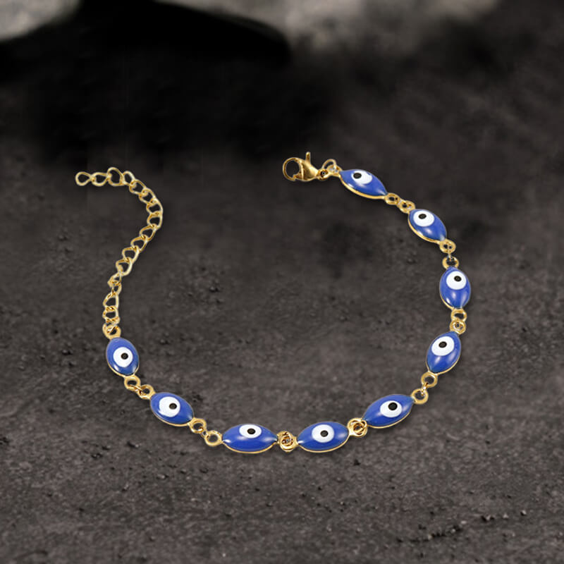 Gold Plated Evil Eye Stainless Steel Bracelet | Gthic.com