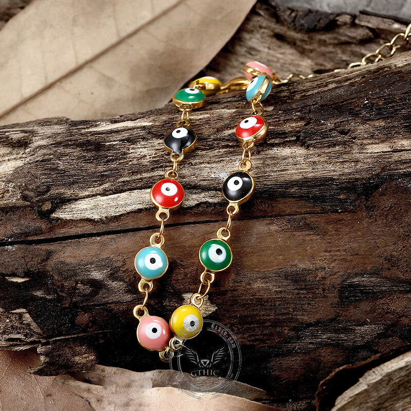 Pulsera de acero inoxidable con mal de ojo bañada en oro