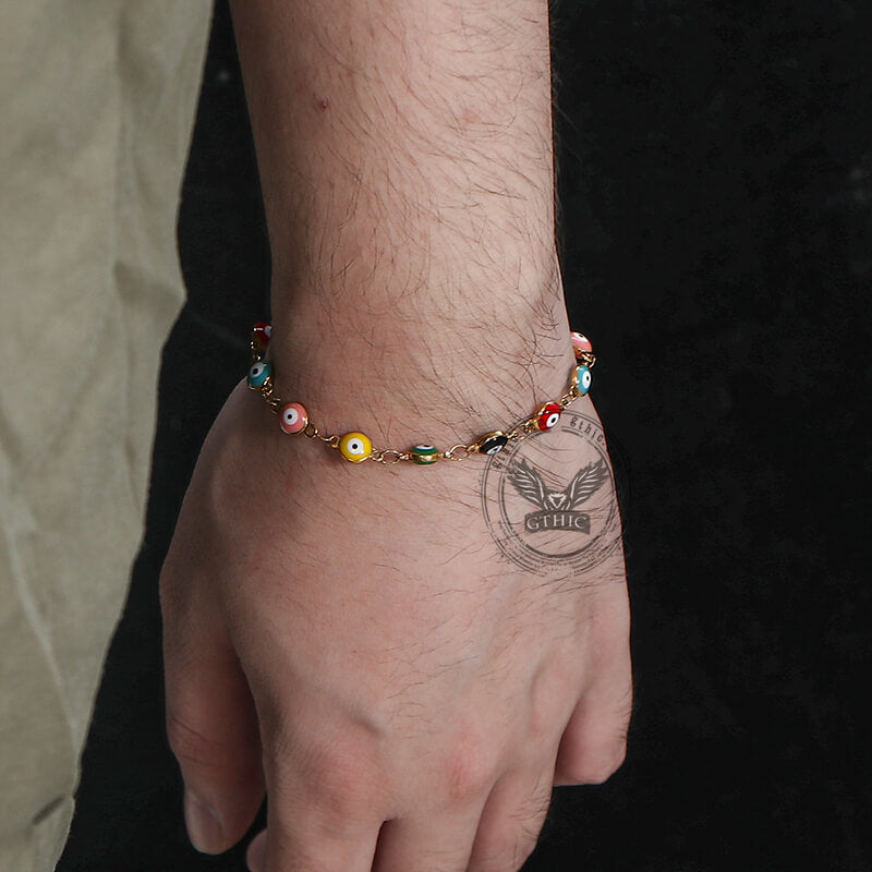 Pulsera de acero inoxidable con mal de ojo bañada en oro