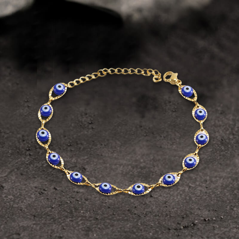 Gold Plated Evil Eye Stainless Steel Bracelet | Gthic.com