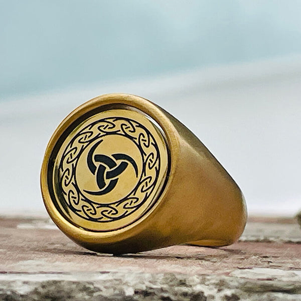 Gold Viking Symbols Stainless Steel Spinner Ring | Gthic.com