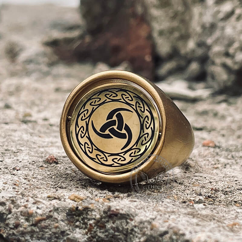 Gold Viking Symbols Stainless Steel Spinner Ring | Gthic.com