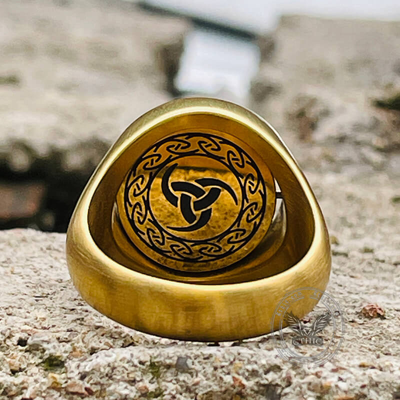 Gold Viking Symbols Stainless Steel Spinner Ring | Gthic.com