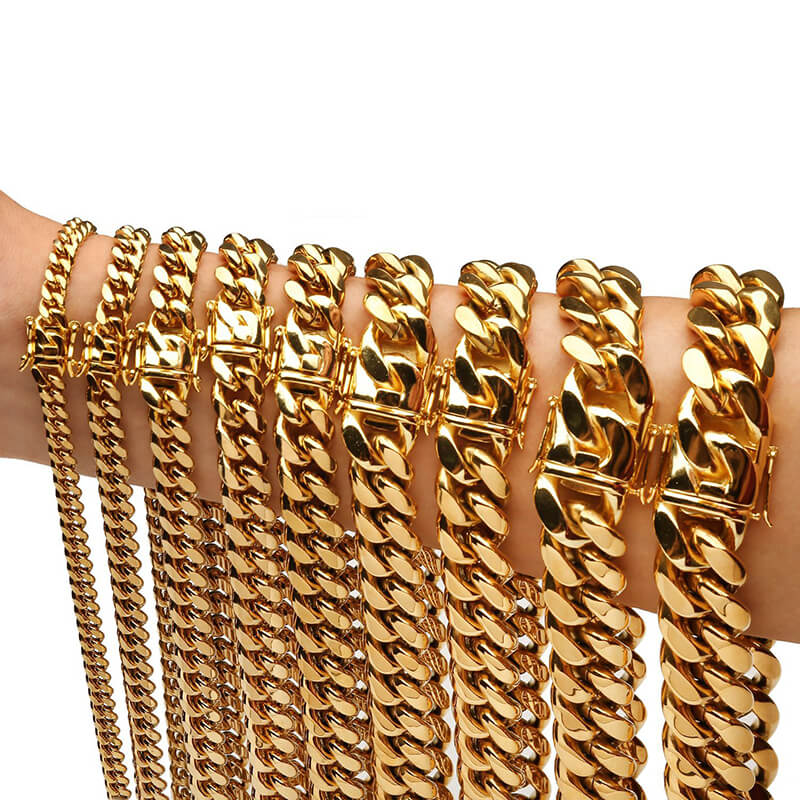 Collar de acero inoxidable con cadena de eslabones cubanos pesados ​​dorados