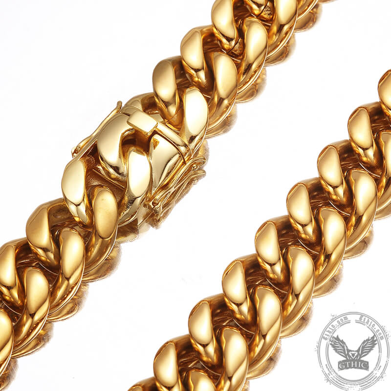 Golden Heavy Cuban Link Chain Stainless Steel Necklace | Gthic.com