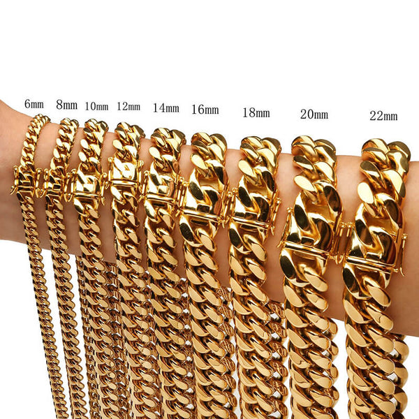 Golden Heavy Cuban Link Chain Stainless Steel Necklace | Gthic.com