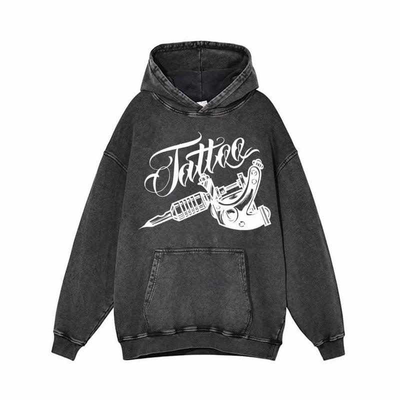 Got Ink Tattoo Machine Vintage Washed Hoodie 01 | Gthic.com