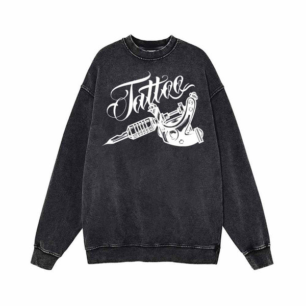 Got Ink Tattoo Machine Vintage Washed Sweatshirt 01 | Gthic.com