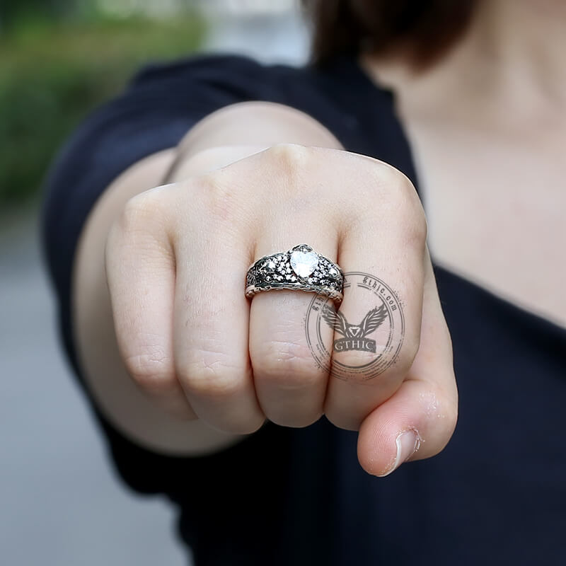 Goth Death Rose Brass Skull Wedding Ring