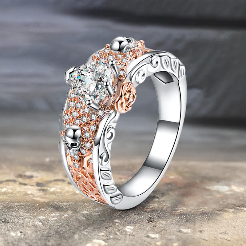 Goth Death Rose Brass Skull Wedding Ring | Gthic.com