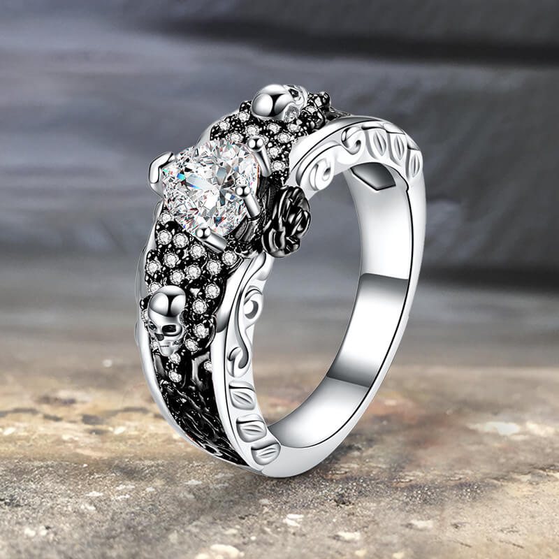 Goth Death Rose Brass Skull Wedding Ring | Gthic.com