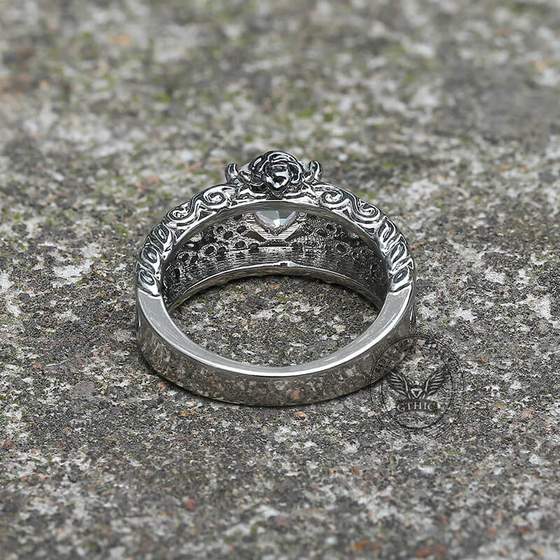 Bague de mariage tête de mort en laiton Goth Death Rose