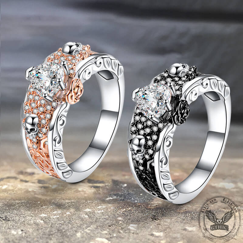 Goth Death Rose Brass Skull Wedding Ring | Gthic.com