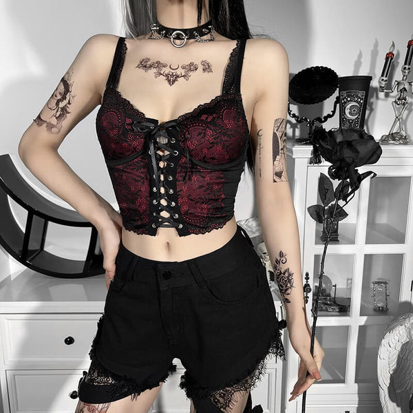 Grunge Aesthetic Lace Gothic Crop Top Dress