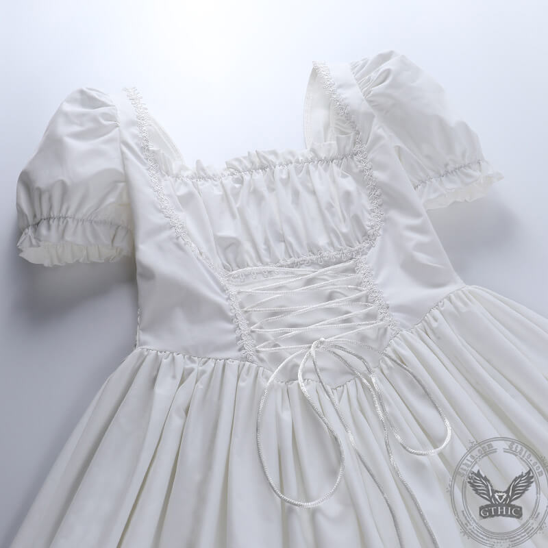 Gothic A-Line Square Neck Puff Sleeve Mini Dress
